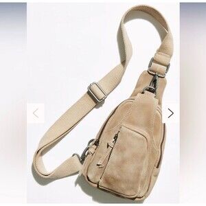 Free People Hudson Suede Sling Bag Mineral Beige NEW